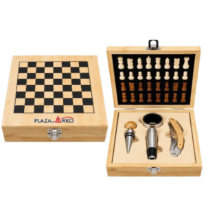 Bamboo Chessboard with Wine Accessories Set